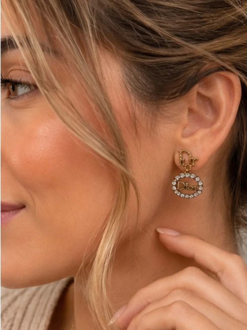 Gold Crystal Designer Inspired Dangle Earrings